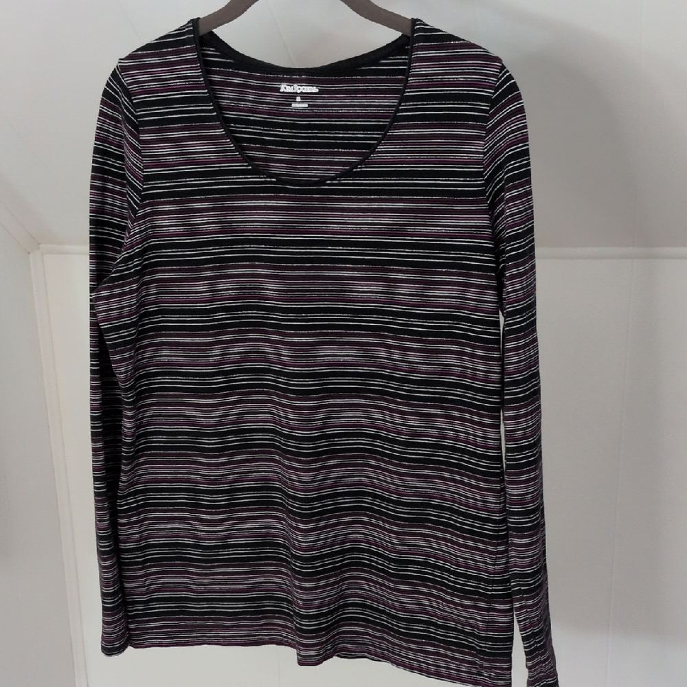 Kim Rogers Striped Long Sleeve Top in Black and Purple.
